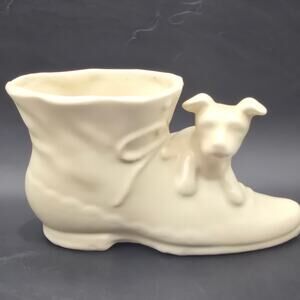 Shawnee Pottery White Dog Shoe Planter Vintage USA